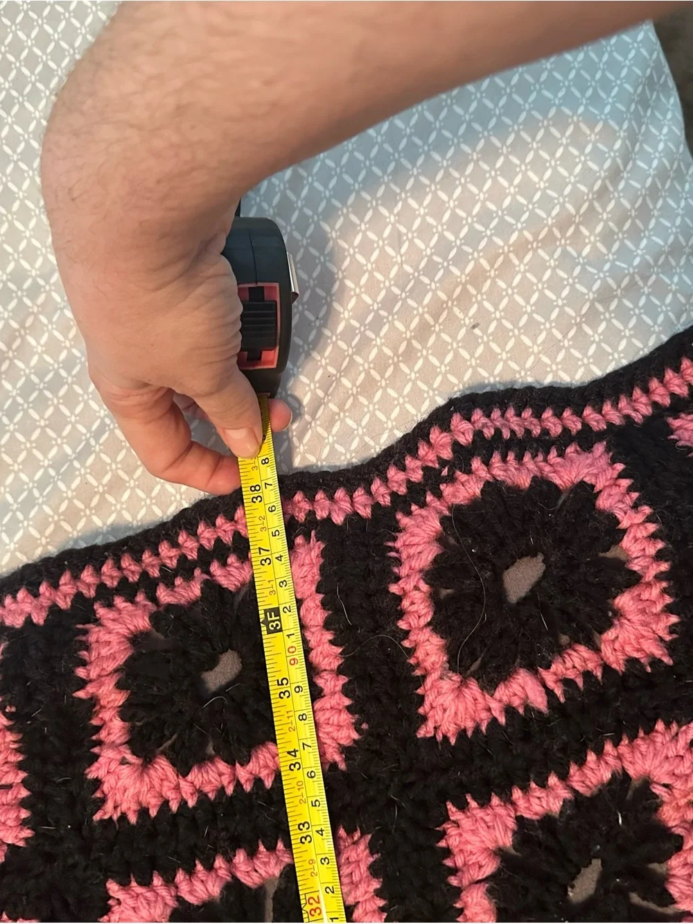Handmade Crochet Granny Square Blanket - Black & Pink
